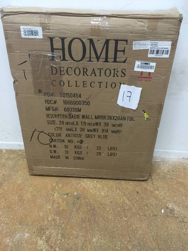 lot 17 image: Sadie 36 in. L x 28 in. W Wall Mirror in Antique Blue New