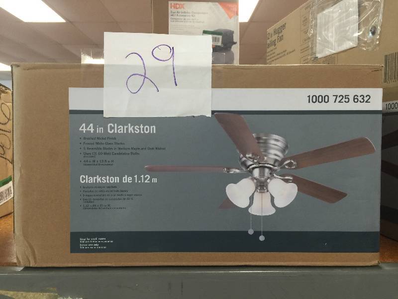 lot 29 image: Clarkston 44 in. Brushed Nickel Ceiling Fan with Light Kit New