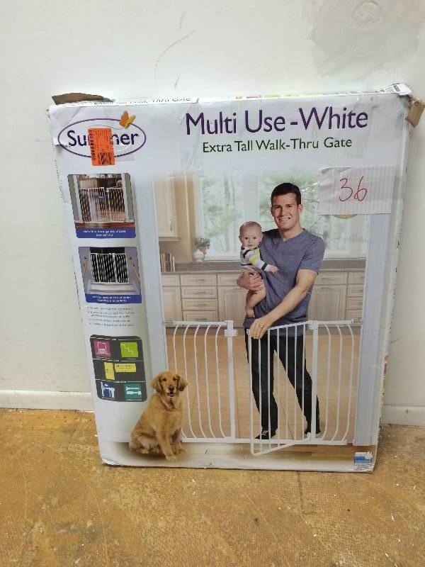 lot 36 image: Summer Infant  36 in. H Extra Tall Walk-Thru Multi Use White Gate