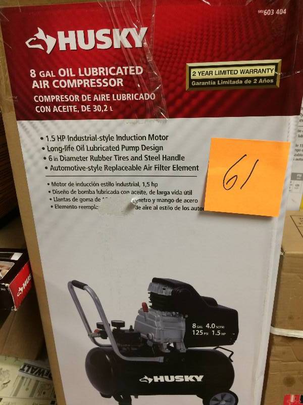 lot 61 image: HUSKY 8 Gal Lubricated Air Compressor SKU 603-404 New