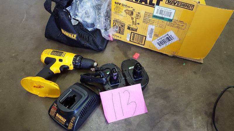 lot 113 image: Dewalt 18-Volt Ni-Cad 12 in. Compact DrillDriver Kit DC970-2 New