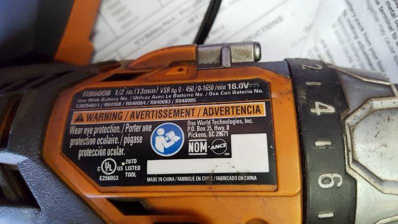 lot 119 image: Ridgid 18-Volt Lithium-Ion 12 in. Cordless Compact DrillDriver Kit used in working condition