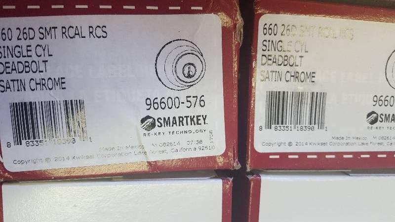 lot 48 image: Lot of 12 New Kwikset SmartKey 660 Single Cylinder Deadbolt - Satin Chrome