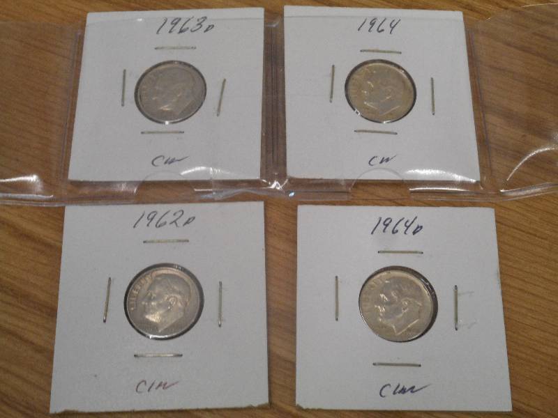 (4) Silver Roosevelt Dimes, Carded ...