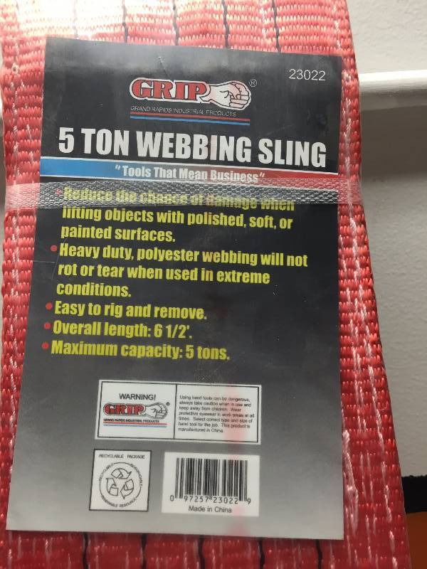GRIP 5 TON WEBBING SLING 6 12 LENGTH