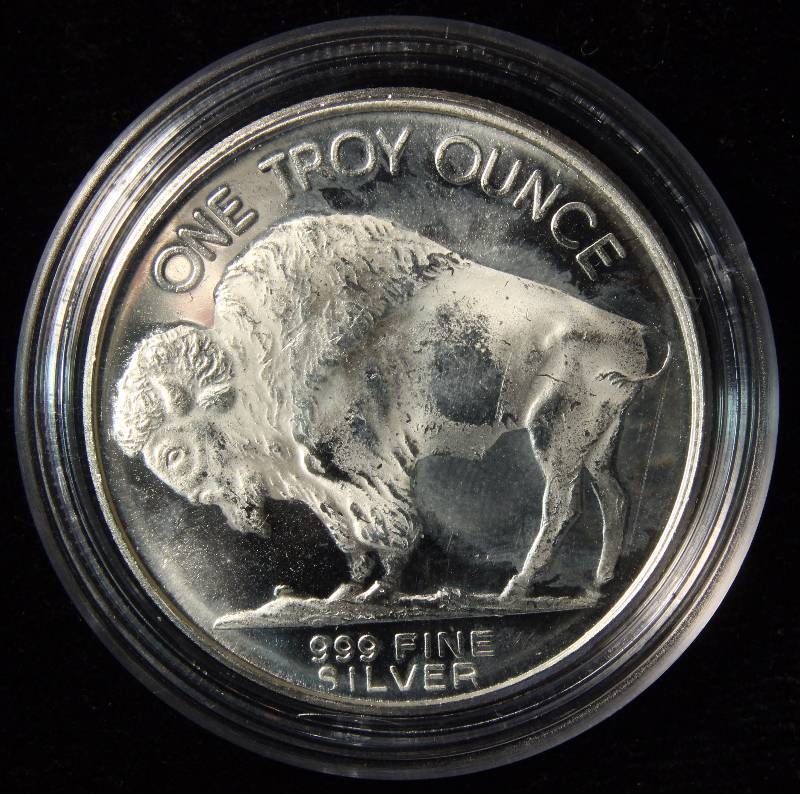 1 TROY OZ. .999 FINE SILVER INDIAN BUFFALO IN AIRTITE HOLDER