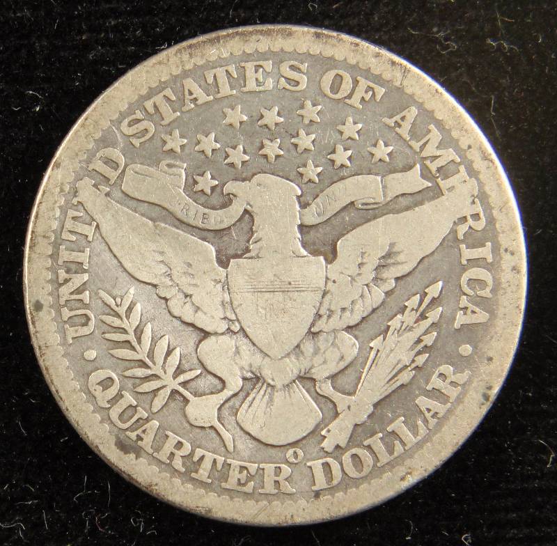 1902-O BARBER SILVER QUARTER VG