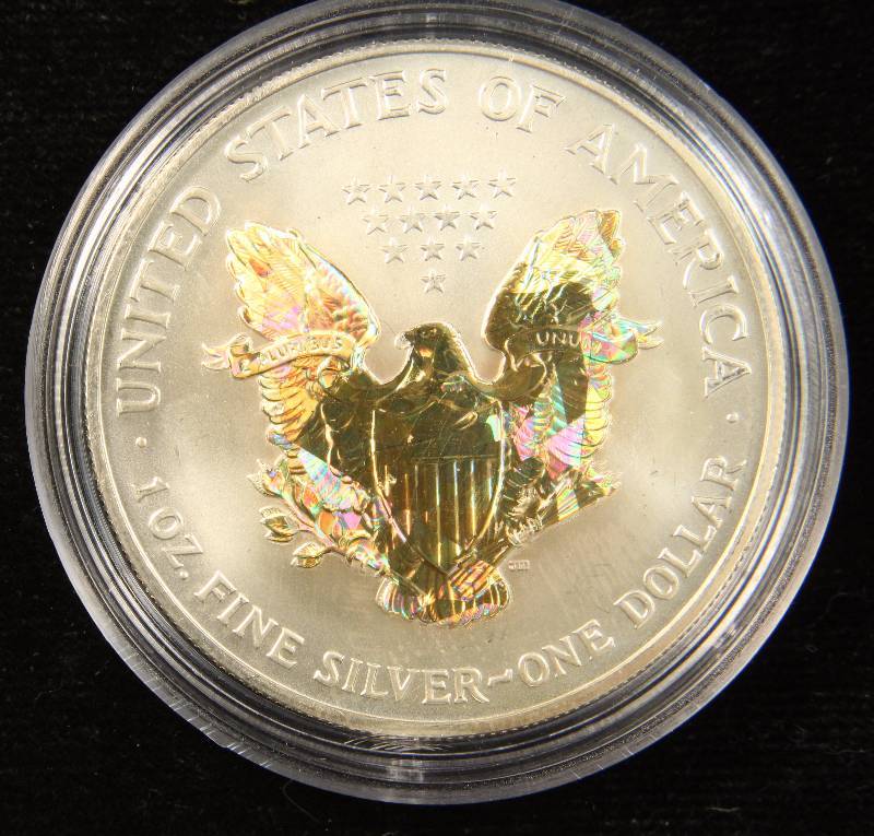 2002 AMERICAN SILVER EAGLE 1 TROY OZ. .999 FINE SILVER COLOR ENHANCED IN AIRTITE HOLDER