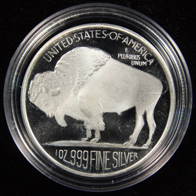 1 TROY OZ. .999 FINE SILVER INDIAN BUFFALO IN AIRTITE HOLDER