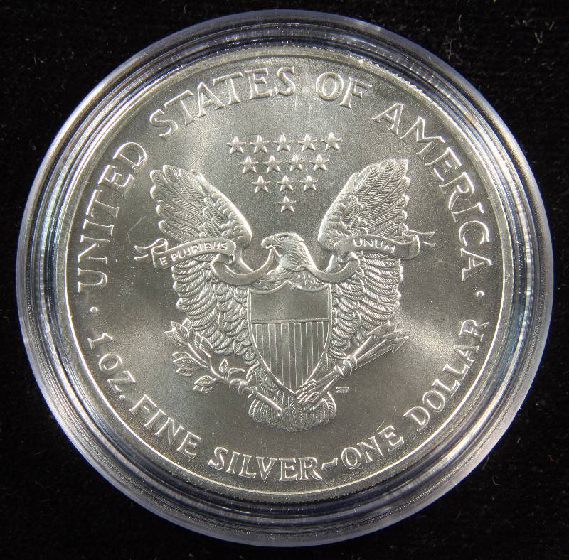 2002 AMERICAN SILVER EAGLE 1 TROY OZ. .999 FINE SILVER IN AIRTITE HOLDER