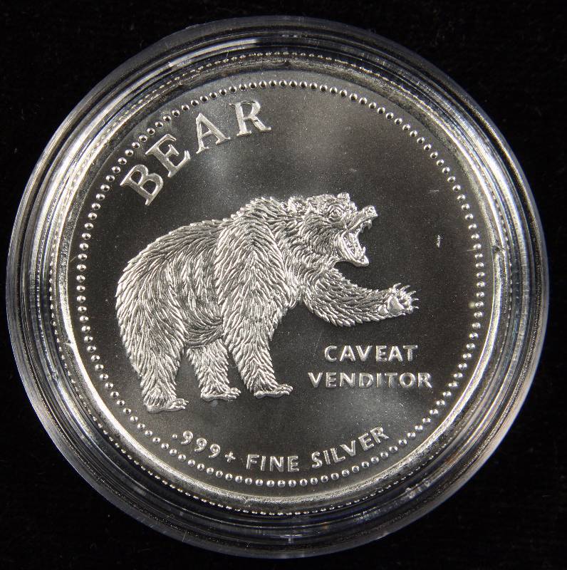 1 TROY OZ. .999 FINE SILVER BULL & BEAR DESIGN IN AIRTITE HOLDER