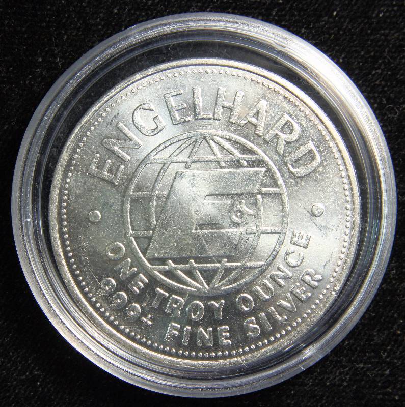 1 TROY OZ. .999 FINE SILVER ROUND 1982 ENGELHARD THE AMERICAN PROSPECTOR IN AIRTITE HOLDER