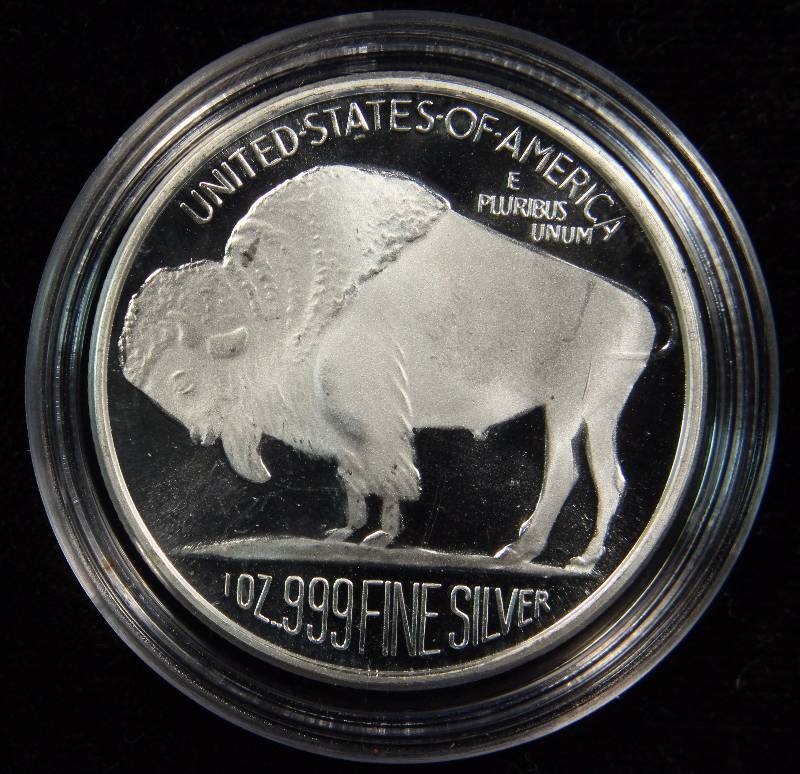 1 TROY OZ. .999 FINE SILVER INDIAN BUFFALO IN AIRTITE HOLDER