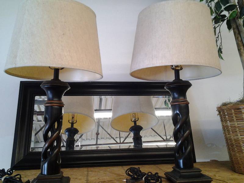 Pair Of 30 Inch Open-Work Lamps With Drum Shades