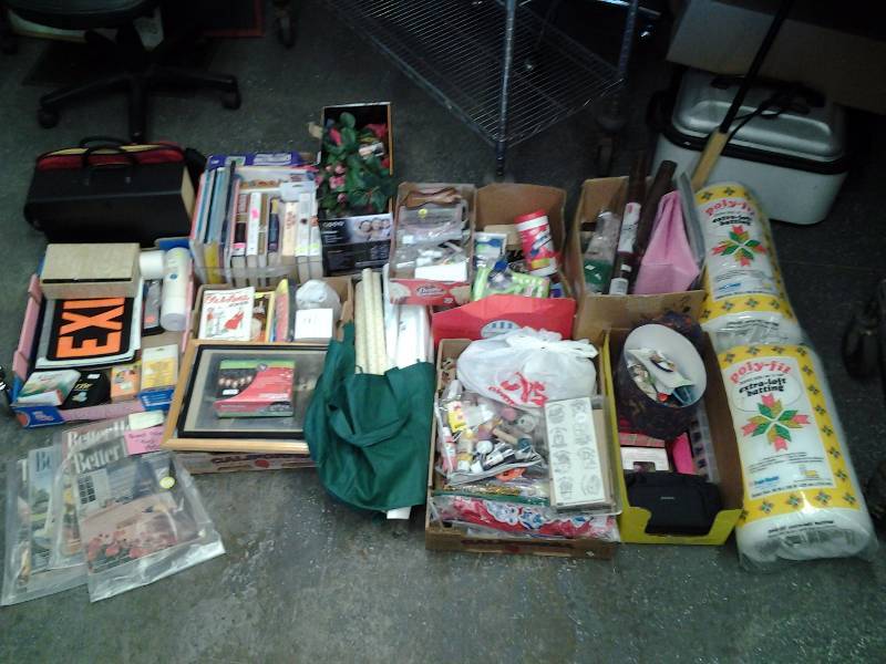 Large Lot Of Craft Supplies, Books, Vintage Magazines, Office Related, 2 Packages Of Queen Quilt Batting