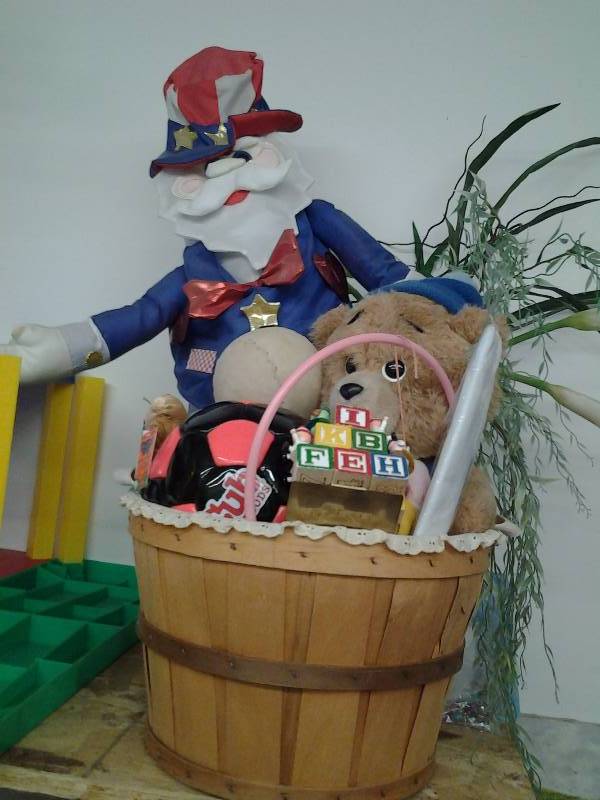 Bushel Basket Full Of Toys & Uncle Sam Lawn Ornaments