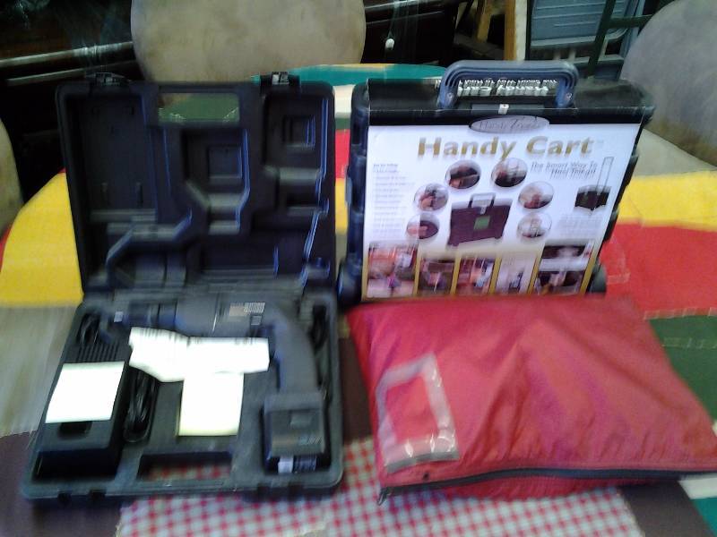New Handy Cart, Craftsman Rechargable Drill, Assorted Nylon Bags With Zipper