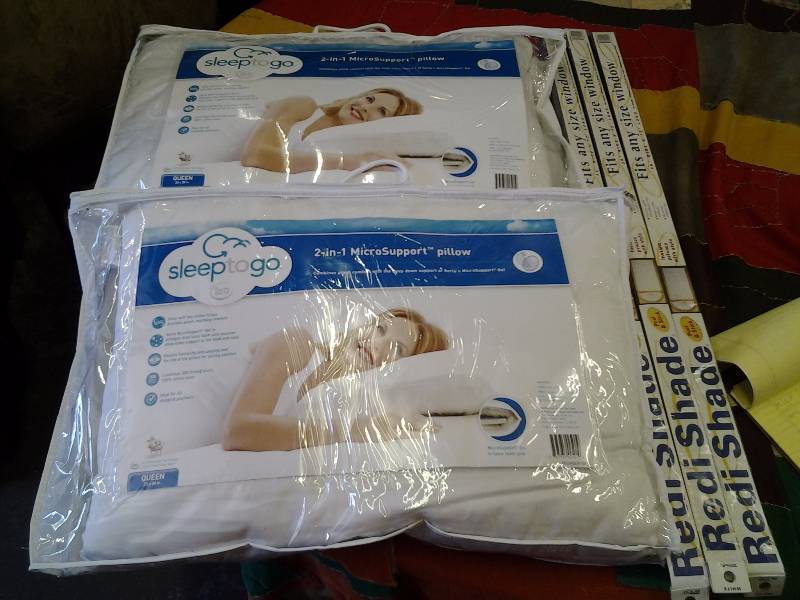 2-New Serta Support Pillows,3-New Redi-Shades Fits Any Window 36x72