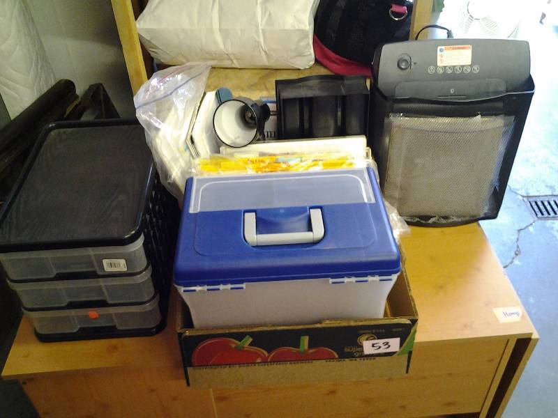 Large Lot Of Office Related, Shredder, 3 Drawer Organizer, Paper, File Boxes, Files, More