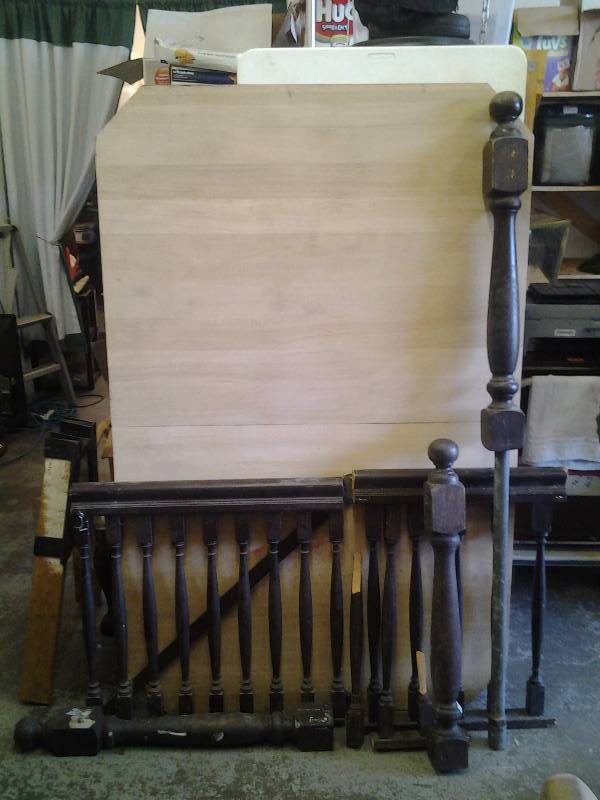 lot 41 image: Wood Table Top That Has Been Stripped (No Legs Including Old Wood Rails & Banisters)