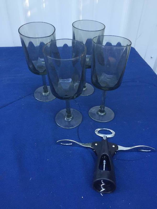 lot 67 image: Cork Screw and plastic Wine Glasses