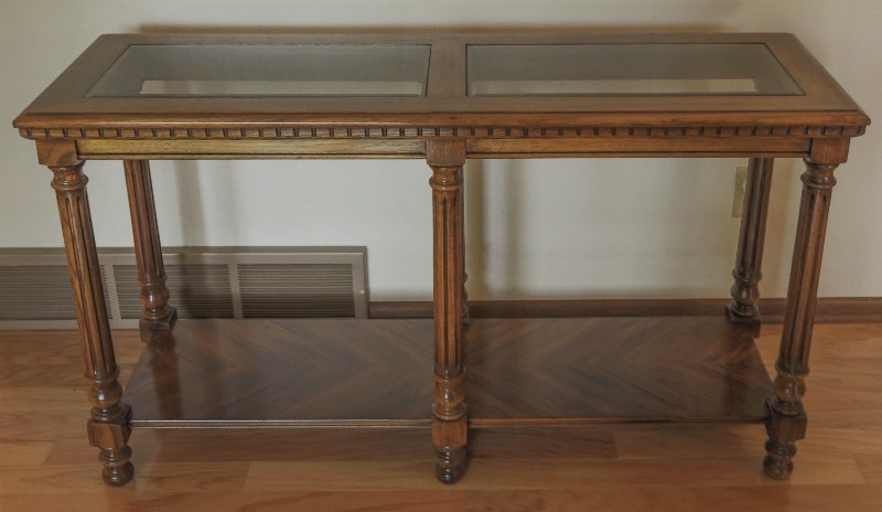 Console Table with Beveled Glass (solid construction, very good condition)