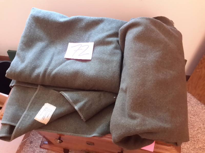lot 72 image: 2 NICE ARMY Blankets. 100pct wool.. 66in x 84 in..