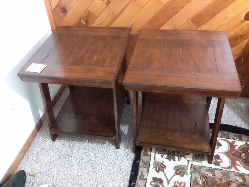 lot 12 image: 2 Nice solid Wood, Plank Type of End Tables.. Matches lot 11