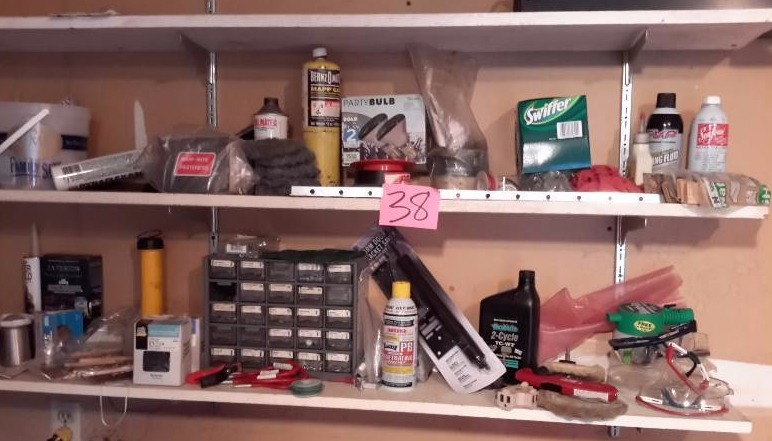 lot 38 image: Misc. Items on the shelf as shown.. Look at the closeups..