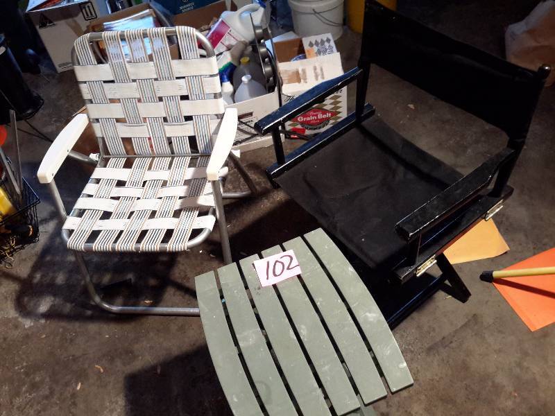 lot 102 image: 2 folding chairs and folding table as shown