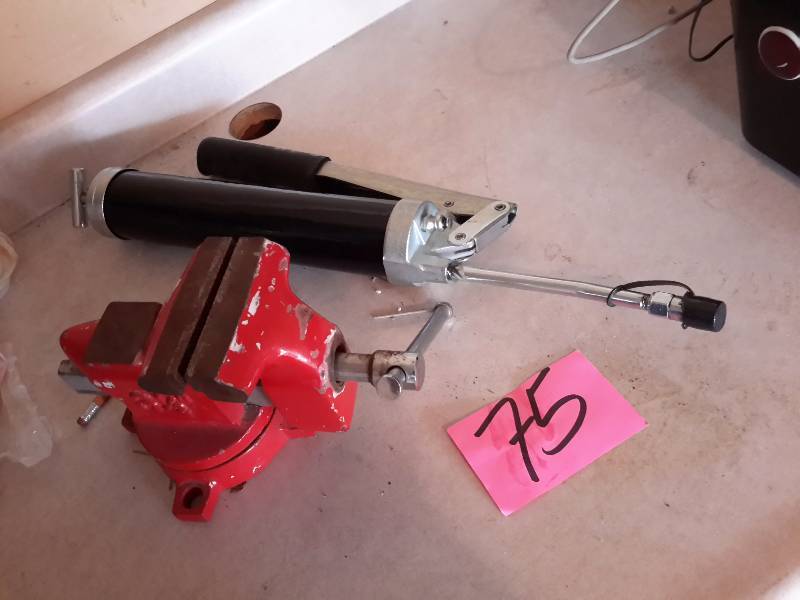 lot 75 image: USA made Bench Vise.. Grease Gun