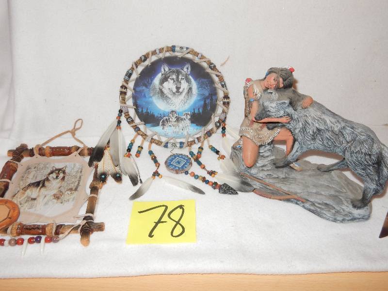 lot 78 image: Native American Art as pictured.. Dream Catcher, Picture and plaster cast wall hanging.