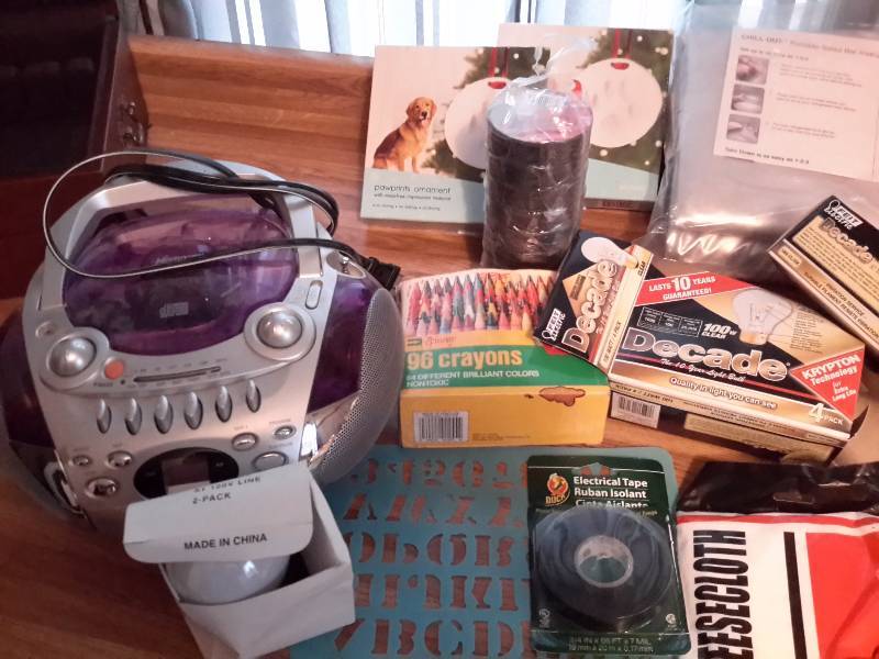 lot 99 image: Misc. Items.. See closeups.. Includes small boom box (untested).. Lots of good stuff in this.