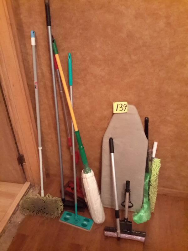 lot 139 image: Lot of brooms, mops etc.. See pictured