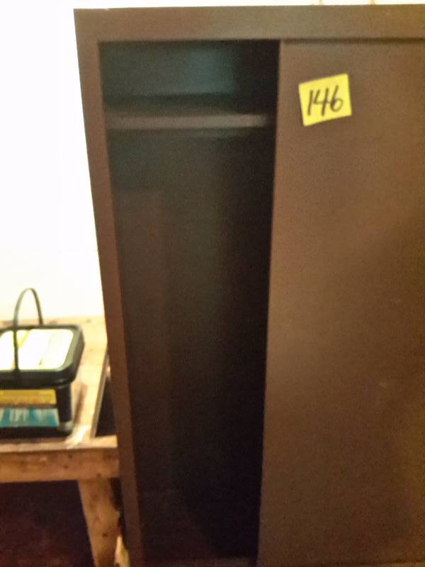 lot 146 image: Brown Metal Cabinet with sliding doors..