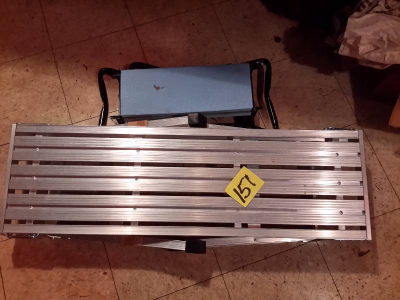 lot 151 image: 1 Aluminum Folding Work BenchSeat.  Folding Garden Bench.