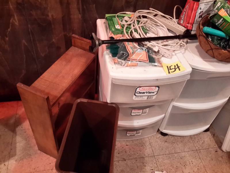 lot 154 image: Misc. Plastic storage bins and other items as pictured