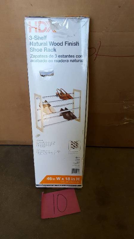 lot 110 image: HDX 3 Shelf Natural Wood Shoe Rack