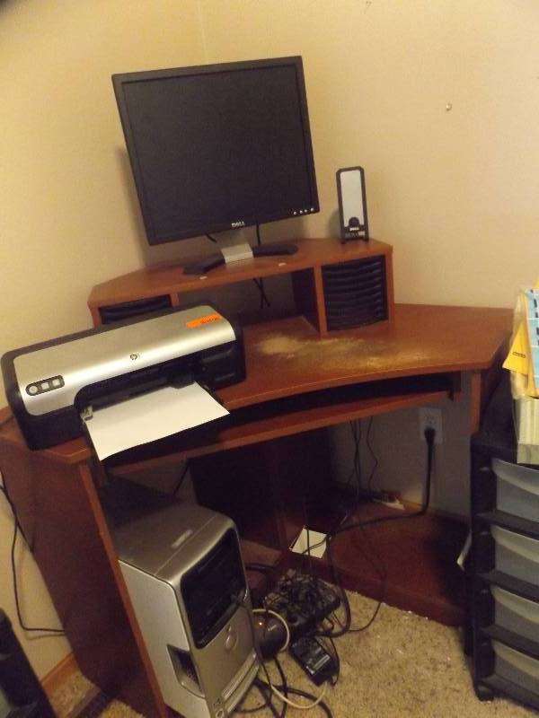 Office Computer Desk, HP Printer, and Dell Desktop Computer