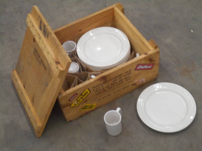 lot 27 image: Wooden Crate With (8) Coffee Cups &...