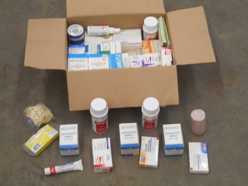lot 34 image: Box Full Of Assorted First Aid Supp...