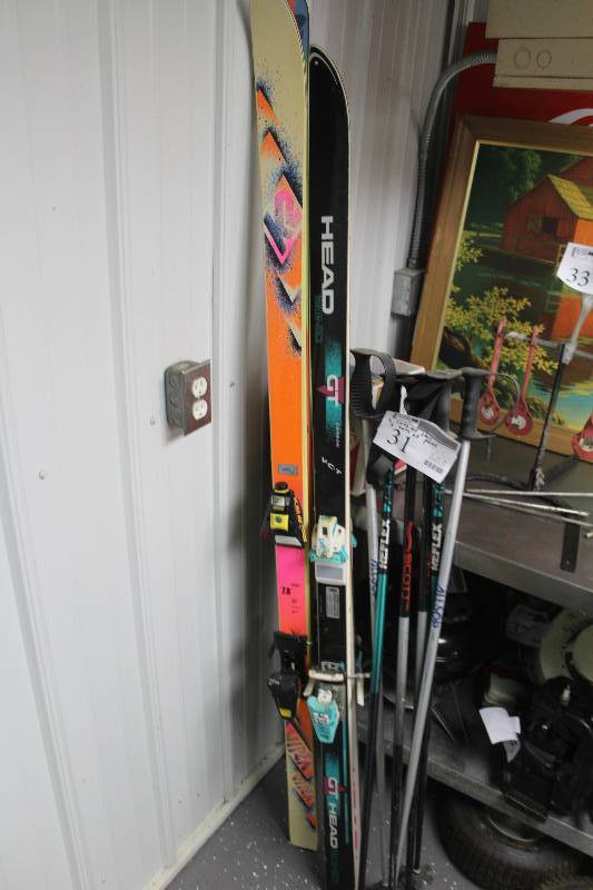 lot 31 image: Lot of (5) Ski Equipment Including 2) Sets of Skis AND 3) Sets of Poles