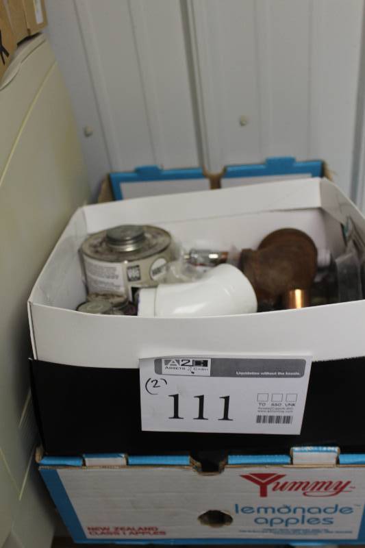 lot 111 image: Lot of (2) Boxes of Plumbing Supplies