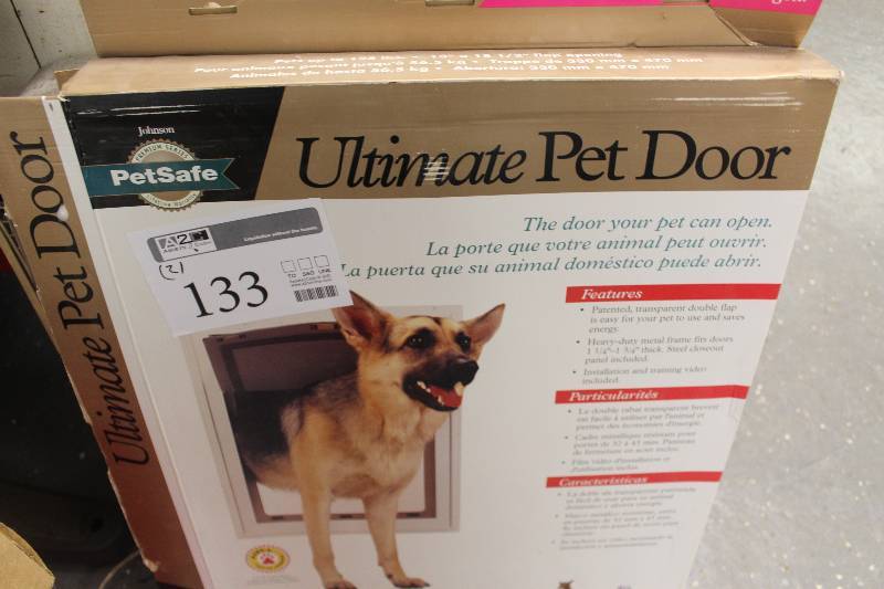 lot 133 image: Lot of (2) Including 1) Floor Box Fan AND 1) PetSafe XL 125 lbs Ultimate Pet door