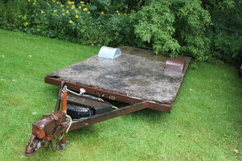 lot 186 image: 1975 Rockwood Camp Trailer conversion to 2-Wheel Single Axle Flat Pull Trailer w Spare Tire