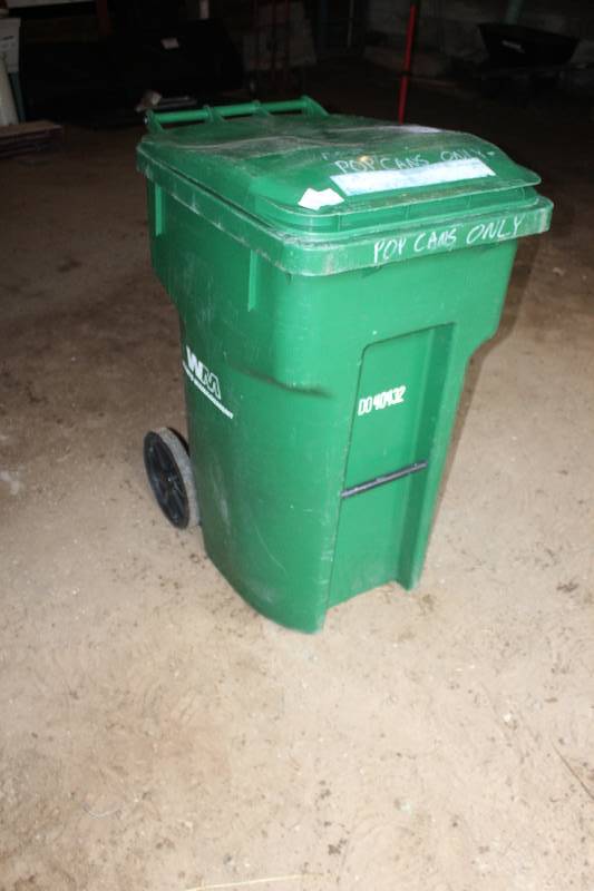 lot 201 image: Waste Management Plastic 55-Gallon Recycle Bin