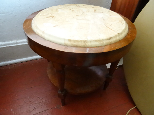 lot 15 image: Walnut with Marble Top End Table.