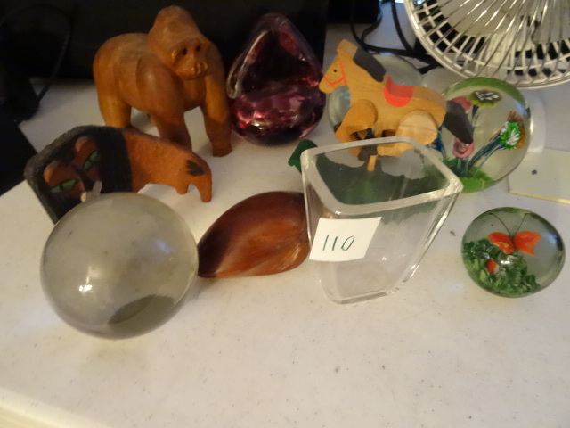 lot 110 image: Paper Weights. Wood Carvings