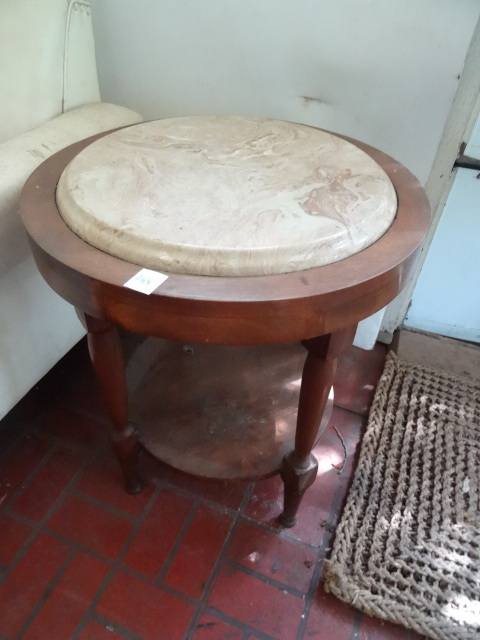 lot 244 image: Walnut with Marble Top End Table.