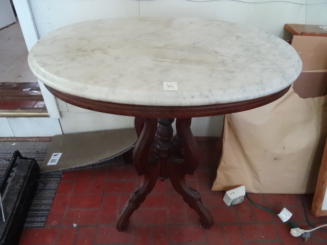 lot 313 image: Vintage Table Solid Wood with Marble Top